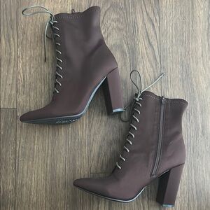Brown Lace-Up Boots with Chunky Heel